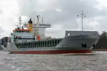 Die Scot Venture IMO-Nummer:9243928 Flagge:Großbritannien Länge:90.0m Breite:14.0m Baujahr:2002 Bauwerft:Tille Scheepsbouw,Kootstertille Niederlande am 13.04.14 bei Fischerhütte im Nord-Ostsee-Kanal aufgenommen.