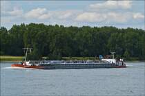 . Tankschiff KALMIT ENI Nr 04501060 ; gebaut 1961 von der Schiffswerft Friedrich Rasche KG in Vlotho-Uffelen ; Eigner Rhein-Fracht GmbH in Mannheim; L 85 m ; B 8,27 m ; T 1131 ; Flagge Deutschland; frhere Namen RW 4 . Domat Bad Ems ; fhrt Flussaufwrts auf dem Rhein nahe Lahnstein an mir vorbei.  25.05.2014