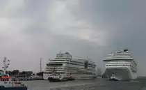  AIDAmar  und Einfahrt von  Costa Fortuna  in Warnemünde 09.08.2014 Hansesail 2014