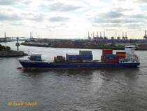 BERNHARD SCHEPERS (IMO 9492505) am 26.8.2014, Hamburg, Elbe vor dem Köhlbrand /
Feederschiff / BRZ  12.936 / Lüa 153,8 m, B 23,2 m, Tg 8 m / 1 B&W-Diesel, 9.600 kW, 13.056 PS, 17,5 kn / 1036 TEU, davon 250 Reefers / 2011 bei Sainty Shipbuilding, China / Eigner: HS Schifffahrt, Operator: Unifeeder, Flagge: Antigua /
