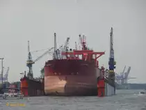 YEOMAN BRIDGE  (IMO 8912302) am 18.7.2014, Hamburg, Elbe, Blohm + Voss Dock 10, beim Ausdocken /
ex: Eastern Bridge (1991 - 2010) / 

selbstentladender Bulker / BRZ 55.594 / Lüa 249,9 m, B 38,0 m, Tg 15,02 m / 1 MAN B&W–Kawasaki-Diesel, 15.396 kW, 20.939 PS / 1991 bei Hashihama Zosen, Fukujama, Japan / Haimathafen: Nassau /
