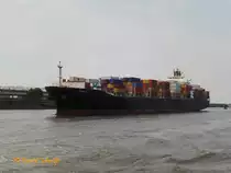 PRAHA  (IMO 9232072) am 18.7.2014, Hamburg einlaufend, Elbe Höhe Airbus-Werke Finkenwerder /
Ex-Name: HANJIN PRAHA (bis 05.2013)
Containerschiff / BRZ 50.272 / Lüa 282,1 m, B 32,2 m, Tg 13 m / 4367 TEU, Anschluß  für 400 Reefer / 1 Diesel , MAN B&W 9K90MCC,  41.040 kw, 55.815 PS, 24 kn / 12.2001 bei Hanjin Heavy Industries, Pusan, Süd Korea  / Eigner:  DS-Rendite-Fonds Nr. 86 MS  PRAHA , Dortmund, Manager: F. Laeisz, Deutschland  / Flagge: Liberia, Heimathafen: Monrovia /
