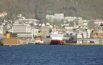 Die MS Richard With an ihrem Anleger in Bergen am 14.05.15