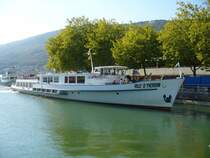 Kursschiff Ville D`Yverdon der Navig = Navigation Lacs de Neuchatel et Morat SA im BSG Hafen in Biel/Bienne am 12.09.2007