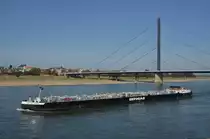 Schloss Mainau  ein Gastanker auf dem Rhein der gerade die Oberkasseler Br�cke passiert hat und zu Berg f�hrt  von Gefo Gas am 03.10.16.