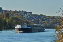 . TMS  Ailena  auf der Mosel nahe Wasserbilligerbrück unterwegs. 31.10.2016.
Schiffsdaten: Euronr. 02326743;L 109,87 m; B 11 m; Tonnage 2657 t; Bj 2004; gebaut von der Scheepswerf Gelria  B:V: in Nijmegen, Flagge Schweiz; Eigner: Navirom aus Basel.
