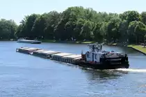 SB Odra-Lloyd-18 (05603920) hat am 01.06.2017 die Südkammer d. Schleuse Brandenburg/Havel verlassen und fährt zu Berg nach Berlin. GMS Andromeda (08348071) kommt die Havel zu Tal. 