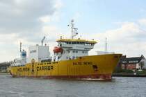 Paletten Frachter Baltic News (Bj.1990) mit IMO 8808616.
Rufzeichen C6RQ2 l�uft unter der Flagge der Bahamas mit Heimathafen Nassau. Rendsburg 19.4.2008.