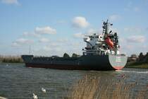 Frachtschiff CLARA (IMO 9306421,Bj.2006) l�uft unter Flagge von Antigua and Barbuda am 19.4.2008 bei Rendsburg.