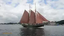 ATALANTA am 19.6.2012, Kieler Förde /
Ex-Name: CUXHAVEN ->1930 /
Ehemaliger Lotsenschoner / Lüa 36 m, B 6,32 m, Tg 2,9 m / Segelfläche: 334 m² / 1 Diesel, 214 kW (291 PS)/ gebaut 1901 bei Peterswerft, Wewelsfleth, 1930 Um,bau zur Yacht, neuer Name ATALANTA, Restaurierungsarbeiten von 1993-2001, Einsatz als Jugendschiff /
