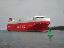 DANUBE HIGHWAY (IMO 9316309) am 19.6.2012, Kieler Förde / 
Roll on-Roll off Schiff, Autotransporter / BRZ 23.498 / Lüa 149,93 m, B 25 m, Tg 7,9 m / 1 Diesel, MAN B&W 7S46MC-C, 9.170 kW (12.468 PS), 18,5 kn / Fahrzeugkapazität: 2.130 / gebaut 2006 bei Stocznia Gdynia SA, Polen / Operator: K-Linie - Kawasaki Kisen Kaisha Linie
KESS, Bremen / Flagge: Bahamas, Heimathafen: Nassau /
