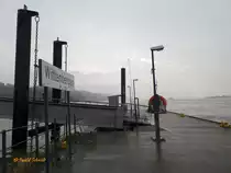 Hamburg am 30.3.2017: die Elbe naß und grau, Fähranleger Wittenbergen /