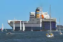 BORE SEA (IMO: 9443554, MMSI: 244130689) auslaufend Lübeck-Travemünde. Aufnahme vom 1.7.2018