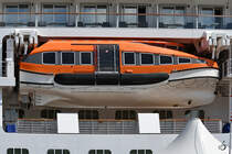 Rettungsboot Nr. 1 des Kreuzfahrtschiffes  Viking Sun . (Aalborg, Juni 2018)