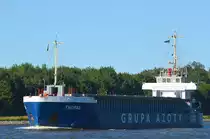 Die Thopas IMO-Nummer:9085481 Flagge:Zypern Länge:88.0m Breite:12.0m Baujahr:1994 Bauwerft:Royal Niestern Sander,Delfzijl Niederlande bei Fischerhütte im Nord-Ostsee-Kanal am 29.06.18