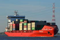 Die Akerdijk IMO-Nummer:9491501 Flagge:Liberia Länge:169.0m Breite:28.0m Baujahr:2011 Bauwerft:Sainty Shipbuilding,Yangzhou China nach Hamburg einlaufend bei Lühe am 13.10.18