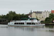 FGS Müritz (05803850 , 34,10 x 5,10m) am 13.09.2018 nach der Bergschleusung in Brandenburg auf der Havel zu Berg.