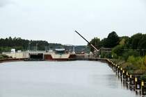 Die Schleuse Wusterwitz im Elbe-Havelkanal war im September 2018 vier Wochen gesperrt. Instandsetzungsarbeiten. Der Berlin-Verkehr ruhte. Hier der Blick von Osten nach Westen am 13.09.2018.