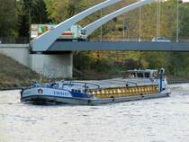 Das jetzt in Klaipeda / Litauen gemeldete  GMS Einigkeit (04010060 , 62 x 6,40m) am 24.10.2018 im Savrow-Paretzer-Kanal / UHW Höhe Nedlitz auf Bergfahrt.