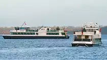 Fahrgastschiffe HANSE (links) und HERMES (rechts) am 30.12.2018 im Hafen von Lübeck-Travemünde