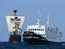 Das Ausflugsschiff Marittima (IMO: 5315412) und der Kraweel-Nachbau Lisa von Lübeck (IMO 2684682) waren Anfang April 2019 in Travemünde zu sehen.