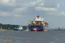 CMA CGM CORNEILLE (IMO 9409170) am 21.8.2019, Hamburg einlaufend, Elbe Höhe Neumühlen / 

Containerschiff / BRZ 73.779 / Lüa 299,2 m, B 40,26 m, Tg 14,5 m / 1 Diesel, 57.100 kW ( PS), 24 kn / 6.500 TEU, davon Reeferplätze / gebaut 2009 in Busan, Südkorea / Eigner: Conti-Holding, München, Manager: NSB Niederelbe, Buxtehude / Flagge: Liberia, Heimathafen: Monrovia /