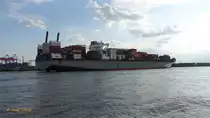 HELSINKI BRIDGE (IMO 9588081) am 14.8.2019, Hamburg auslaufend, Elbe Höhe Övelgönne /

Containerschiff / BRZ 96.801 / Lüa 334,55 m, B 45,6 m, Tg 14,5 m / 1 Diesel, MAN-B & W 9K98MC  51.480 kW (70.000 PS), 24,5 kn / 8.930 TEU, 800 Reeferplätze / gebaut: 2012 in Japan / Eigner: K-Line, Tokio / Flagge + Heimathafen: Panama / 