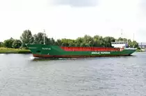 SUNTIS Frachtschiff, Container: 48 TEU,IMO:8513314,Baujahr:1985,Länge: 82.48 m,Breite: 11.30 m, auf dem NOC Richtung Kiel. An der Rendsburger Eisenbahn Brücke am 01.07.2020.
