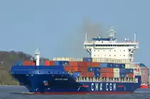 Die CMA CGM LOUGA IMO-Nummer:9745550 Flagge:Malta Länge:195.0m Breite:32.0m Baujahr:2018 am 17.04.21 vom Rüschpark Hamburg Finkenwerder aufgenommen.