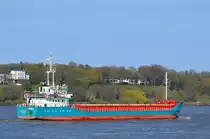 Die SARAH-B ex. KOVERA IMO-Nummer:9119622 Flagge:Deutschland ex. Panama Länge:81.0m Breite:11.0m Baujahr:1995 Bauwerft:Arminius Werke,Bodenwerder Deutschland einlaufend nach Hamburg vom Rüschpark in Finkenwerder aufgenommen am 17.04.21