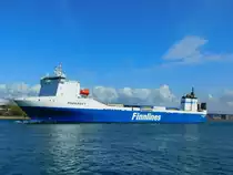 FINNKRAFT; Finnlines, auslaufend Rostock-Warnemünde mit Ziel Helsinki am 24.04.2021. Ich wünsche mir den Passagierdienst Rostock-Gdynia-Helsinki zurück.