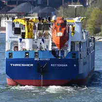 Das Gastankmotorschiff THRESHER (ENI: 02321298) war auf dem Rhein bei Duisburg zu sehen. (April 2021)