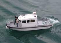 Boot  Friaren  sorgt im Geirangerfjord f�r Ordnung und weist den Kreuzfahrschiffen die  Parkpl�tze  an, am 20.06.2006 waren es vier.