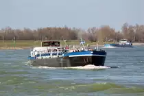 TMS EILTANK  (ENI:04402100) L.80 m B.9,50 m T1254 Baujahr 1962 Flagge Deutschland auf dem Rhein am 18.03.2022 zu Berg in Xanten.