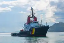 Einlaufender Notschlepper BREMEN FIGHTER (IMO 9321287) in den Sassnitzer Hafen. - 22.04.2025 
