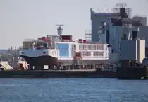 Am Nachmittag des 27.04.2025 lag das neue Fluss-Kreuzfahrtschiff Viking Eldir in Warnemünde vor der Werft.