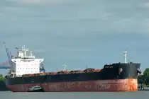 Die CYMONA GLORY IMO-Nummer:9510694 Flagge:Zypern Länge:235.0m Breite:32.0m Baujahr:2011 Bauwerft:Hyundai Samho Heavy Industries,Samho Südkorea auslaufend aus Hamburg vor Teufelsbrück am 31.08.25