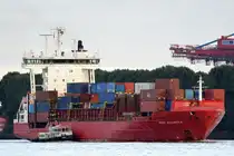 Die WEC VERMEER IMO-Nummer:9237371 Flagge:Zypern Länge:135.0m Breite:23.0m Baujahr:2001 Bauwerft:Sietas,Hamburg Deutschland auslaufend aus Hamburg vor Teufelsbrück am 31.08.25