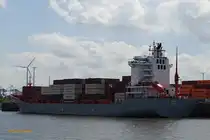 ANNALISA P (IMO 9437141) am 14.7.2025, Hamburg, Elbe, Athabaskakai / 
Ex-Name:  2008 - 2017 Warnow Porpoise /
Feederschiff / BRZ 15.334 t / Lüa 166,15 m, B 25,26 m, Tg 9,5 m / 1 Diesel MAN-B&W 8L58/64, 11.200 kW (15.228 PS), 19 kn  / 1296 TEU, davon 452 Reefer /  gebaut 2008 in China / Eigner: Warnow Porpoise Shipping Co., Drochtersen, Deutschland, Flagge: Antigua und Barbuda, Heimathafen: St. John´s /
