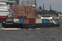 Binnenfrachtschiff HYPERION; Aufnahmeort: Elbe/Hafen Hamburg, Deutschland; Datum: 11.07.2025; Info: IMO 02204724; Bj. 1972; L 85,3 m; B 9,5 m.