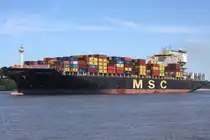 Containerfrachtschiff MSC HEIDi; Eigner/Betreiber: MSC; Aufnahmeort: Elbe/Hafen Hamburg, Deutschland; Datum: 30.06.2025; Info: (IMO 9309473)