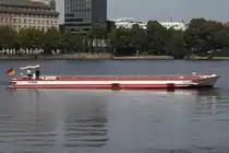 „Alsterdampfer“ ALSTER CABRIO II; Eigner/Betreiber: ATG; Aufnahmeort: Alster (Binnenalster) Hamburg, Deutschland; Datum: 26.08.2025; Info: (H6056). Das Bild zeigt die (den) ALSTERCABRIO II beim verholen vom Ballindamm aus betrachtet.