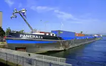 Koppelverband Panerai, ist in die Schleuse Vogelgrün/Elsaß eingefahren und wird rheinabwärts geschleust, Juni 2025