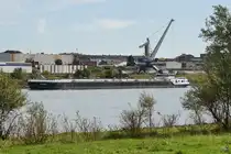 Das Tankmotorschiff MOINOS (ENI: 04803510) fährt Rheinaufwärts, so gesehen Ende September 2025 in Duisburg.