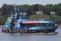 Hadag Hafenfähre ELBPHILHARMONIE; Eigner/Betreiber: Hadag; Aufnahmeort: Elbe/Hafen Hamburg, Deutschland; Datum: 30.06.2025; Info: (MMSI 211762670). Das Bild zeigt die ELBPHILHARMONIE vor dem  Bubendey Ufer.