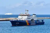 BP 82  BAMBERG , Küstenwache , Baujahr 2019 , 86,02 x 13,42 m , Rostock-Warnemünde , 12.09.2025 ,