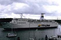 Die �ltere Version der Robin Hood verl�sst den Scandinavien-Kai
Richtung Trelleborg, Schweden.
Aufn.1982